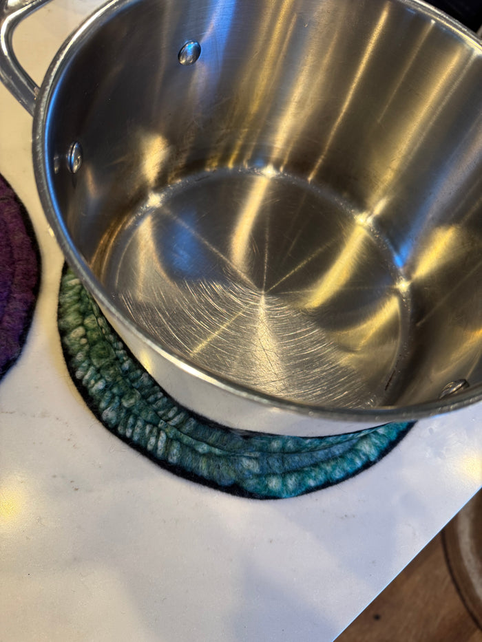 Blue/Green Trivet from Enchanted Farms Alpaca Fiber!! 7.5”