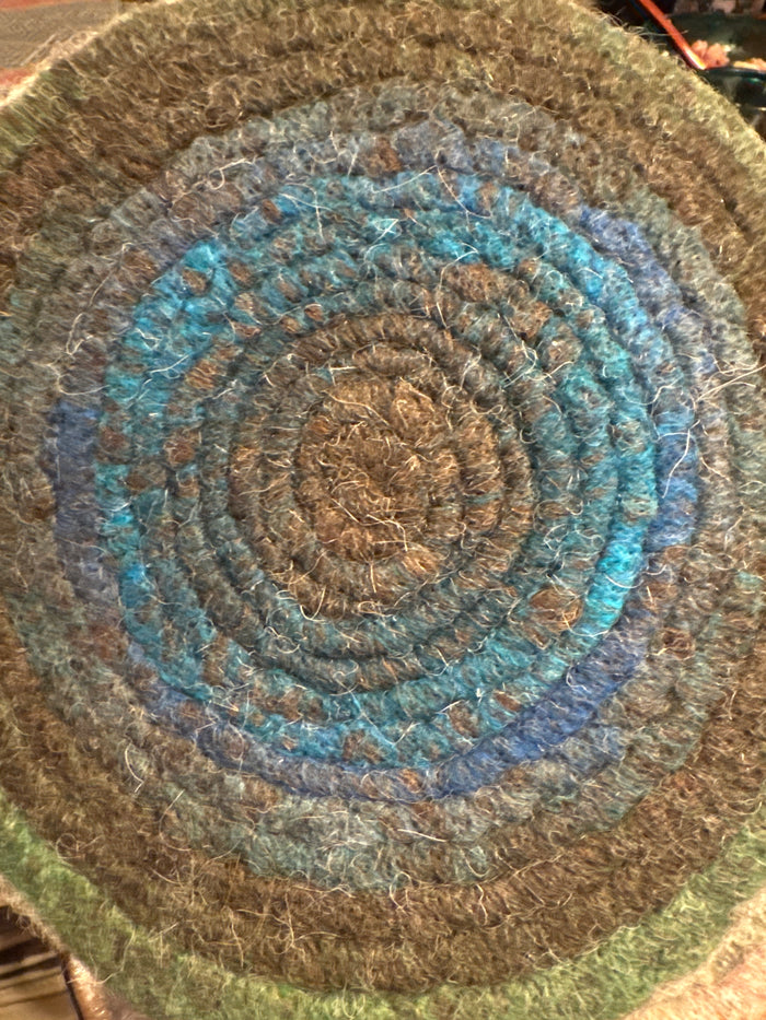 Blue/Green Trivet from Enchanted Farms Alpaca Fiber!! 7.5”