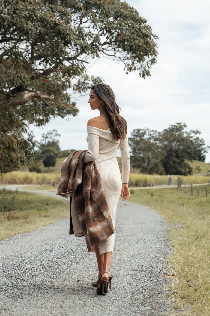 Petal and Pup USA DRESSES Cammie Long Sleeve Midi Dress - Beige