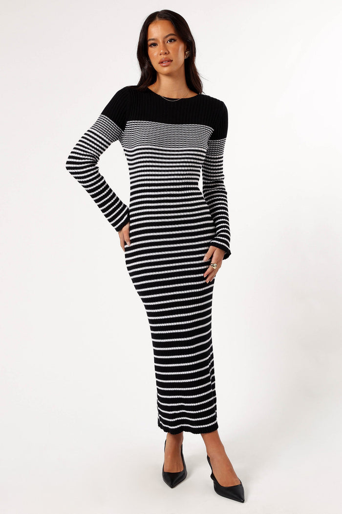 Petal and Pup USA DRESSES Camy Long Sleeve Midi Dress - Black/White