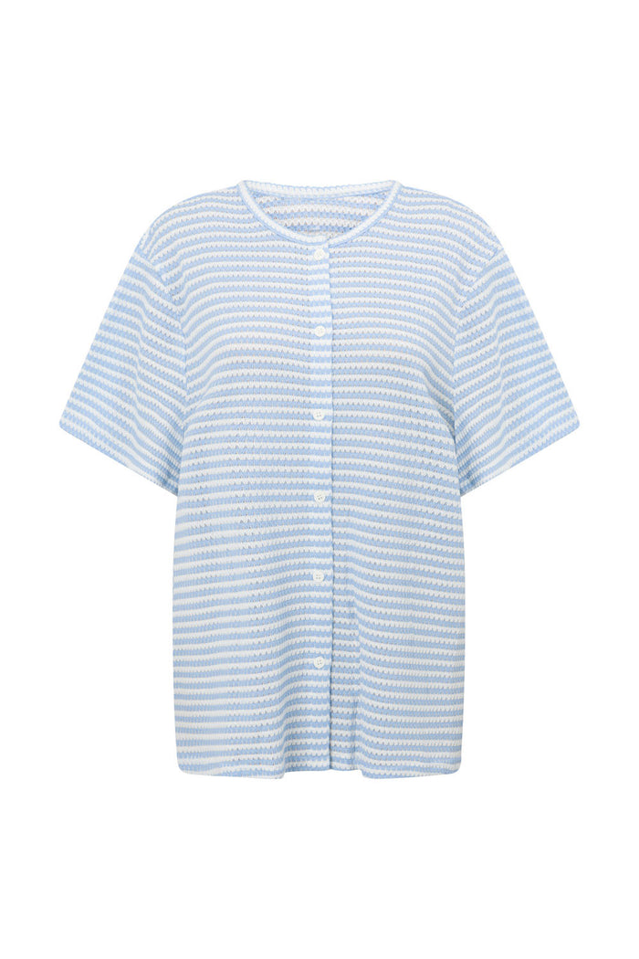 Cassie Button Up Top - Blue White