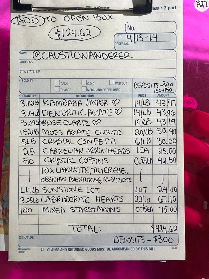 @causticwanderer Wholesale Live Sale Invoice