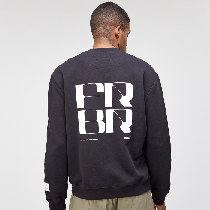 Cotton Fleece Abstract Grid Crewneck - Unisex, Black