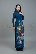 Custom made ao dai. Unique, hand-painted fabric in elegant teal color.