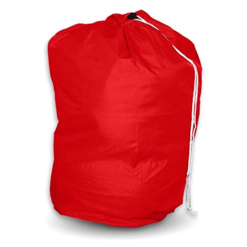 Full view of Drawstring Laundry Bag bag on a plain background, showing its shape and carrying handles.