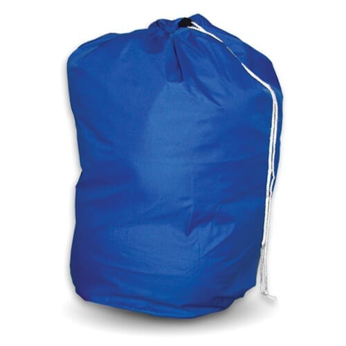 Full view of Drawstring Laundry Bag bag on a plain background, showing its shape and carrying handles.