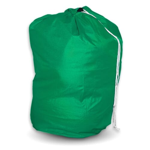Full view of Drawstring Laundry Bag bag on a plain background, showing its shape and carrying handles.
