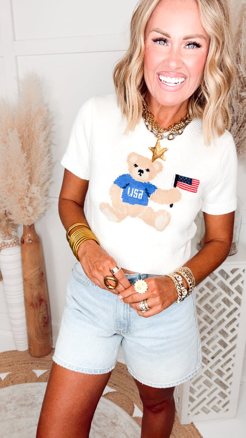 -FINAL SALE- Patriotic Teddy Bear Sweater Top