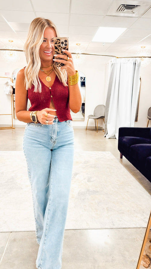 - FINAL SALE- The Everyday Crochet Button Vest- Burgandy