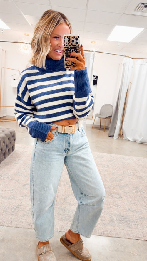 - FINAL SALE- The Suri Sweater-Indigo/Cream
