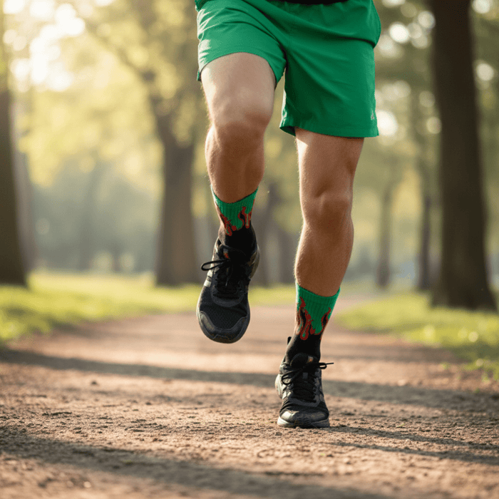 -FIRE SOCKS - BLACK/GREEN - RED FLAMES-