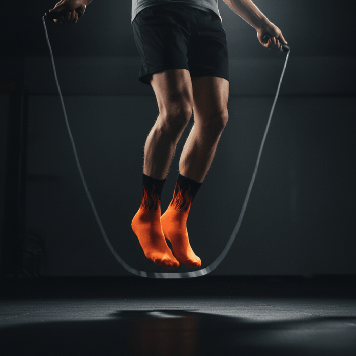 -FIRE SOCKS - ORANGE/BLACK - RED FLAMES-
