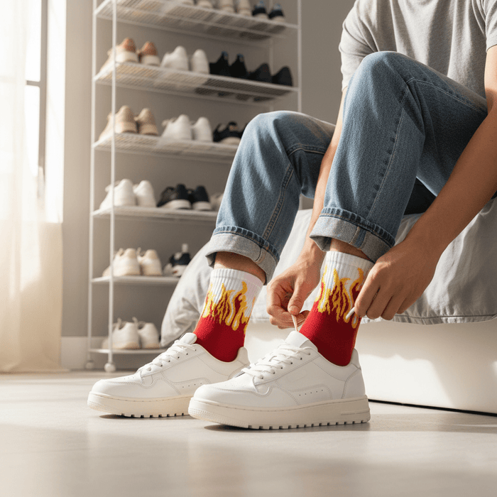 -FIRE SOCKS - RED/WHITE- YELLOW FLAMES-