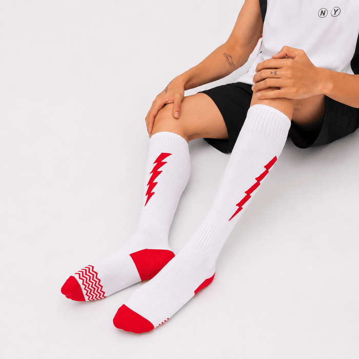-Flash Performer Knee length Socks - White/Red-