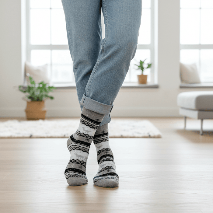 Full-length wool socks for winter comfort12-Sockscarving® Reindeer Cozy Wool Full-Length Winter Edition (Pack of 5)-