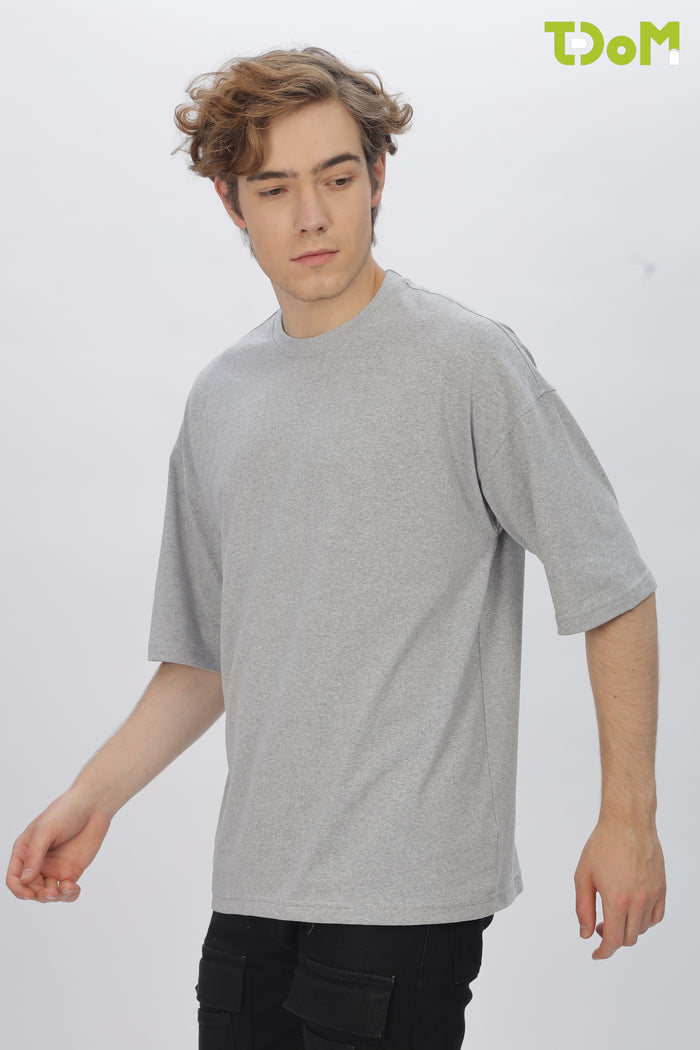Grey Round Neck Premium French Terry Oversized T-Shirt