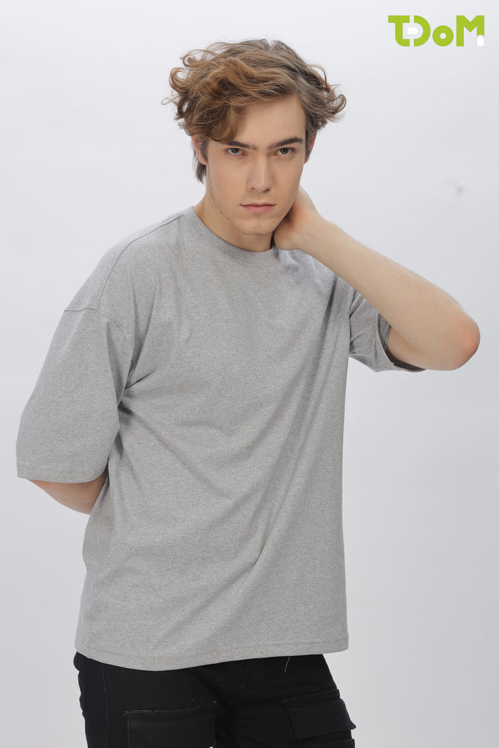 Grey Round Neck Premium French Terry Oversized T-Shirt