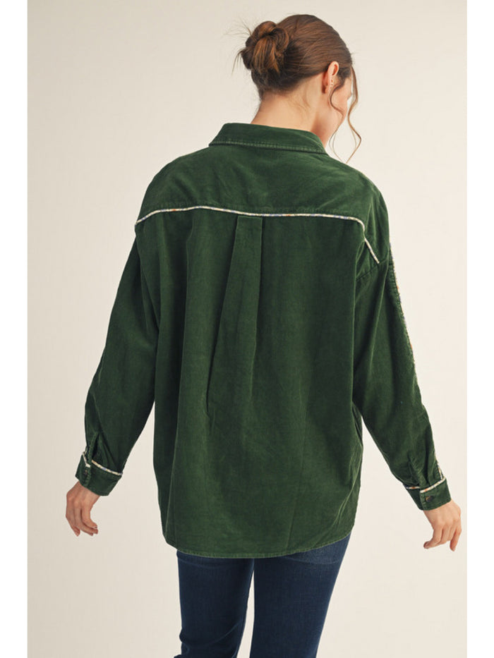 Growing Pains Cord Top - Pine Green