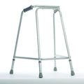 Height Adjustable Walking Frame on a plain background with two front wheels, two rear ferrules and both upper and lower handgrips.