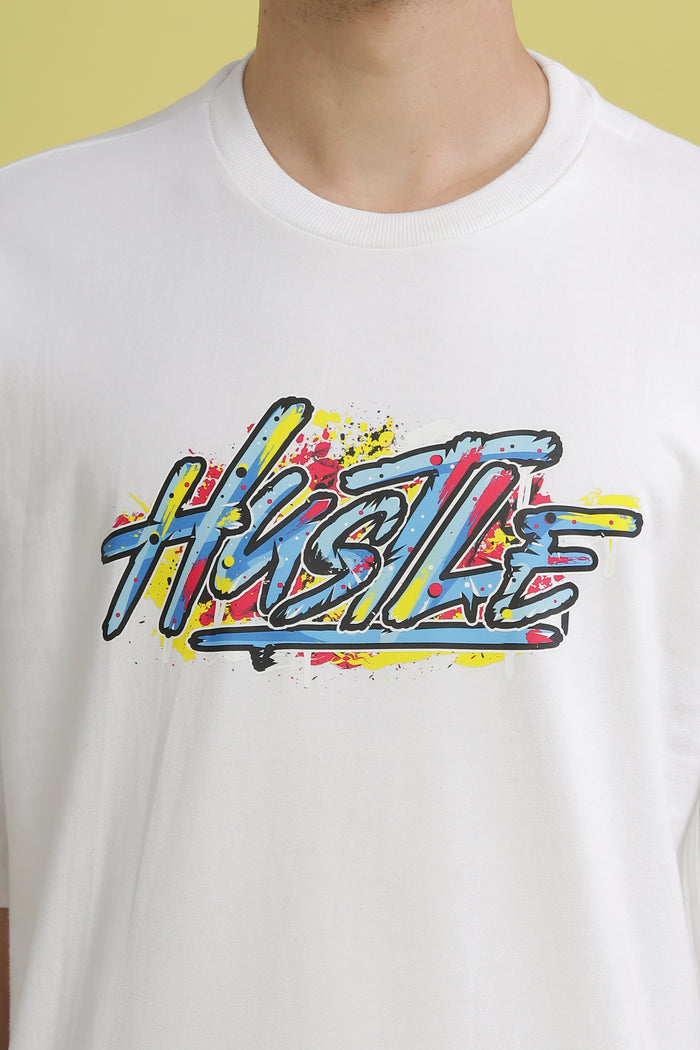 Hustle White Oversized Tshirt