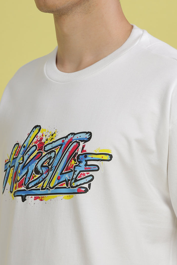 Hustle White Oversized Tshirt