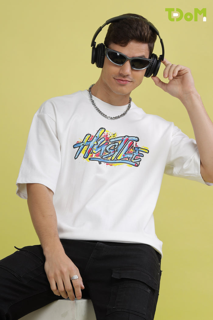Hustle White Oversized Tshirt