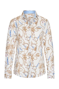 Printed HV Society Djade blouse in a soft sand tone with floral and chain detailing. Stretch cotton for a comfortable, flattering fit. Shop at Dotique.