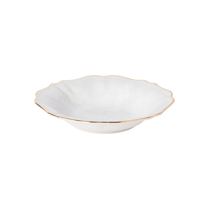 Impressions White and Gold Stoneware Soup and Pasta Plate — overall form and detail