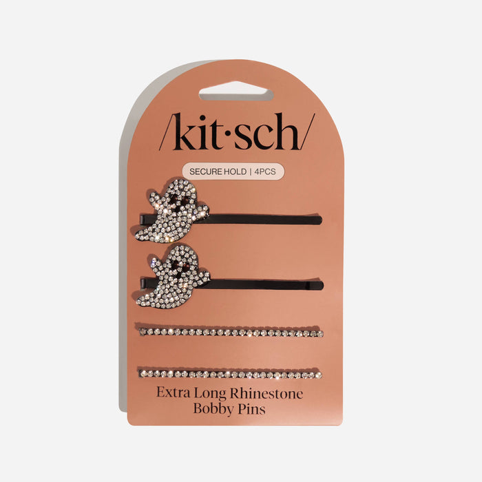 Kitsch Extra Long Metal Rhinestone Bobby Pins 4pc Set - Ghost