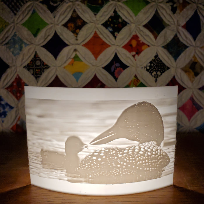 Loon Feeding Chick Lithophane Puck Light