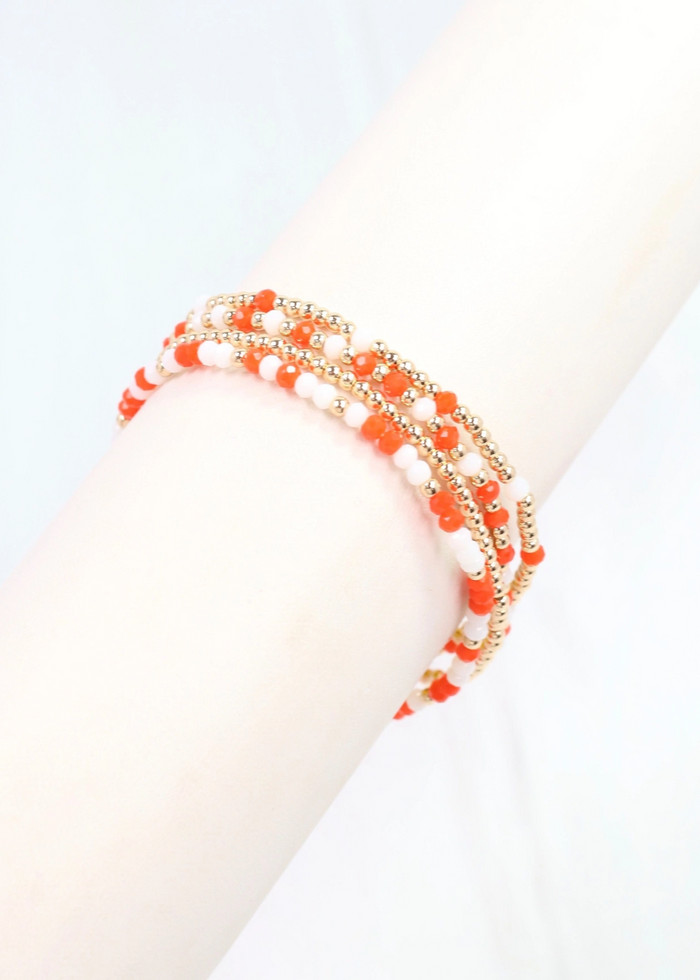 Lottie Beaded Bracelet Set - Orange & White