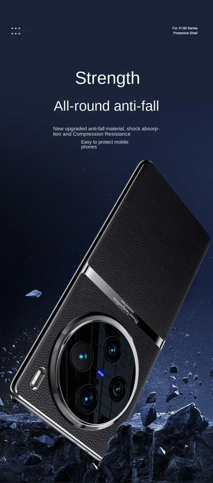 Sleek black smartphone case with a circular camera cutout and protective design.
