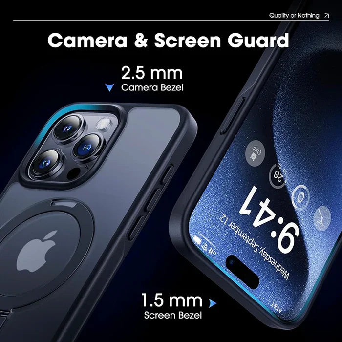 IPhone in protective case.