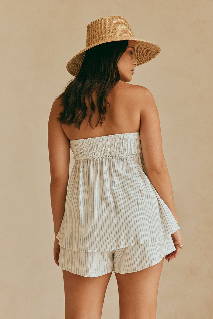 Maeve Tie Strapless Playsuit - Black & White
