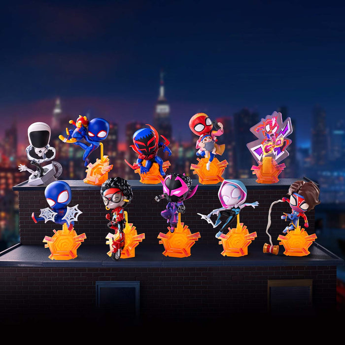 Marvel Spider-Man Across the Spider-Verse Series Figures for preorder. Features toy figurines, including superheroes and Spiderman, from a collection of 12 regular and 2 secret designs.