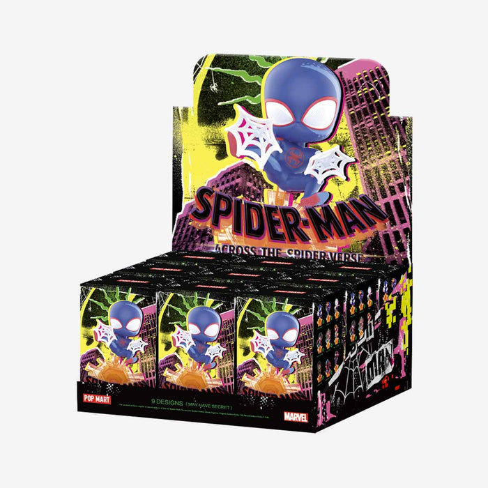 Marvel Spider-Man Across the Spider-Verse Series Figures box, featuring a cartoon character with spider webs, available for preorder at Strangecat Toys.