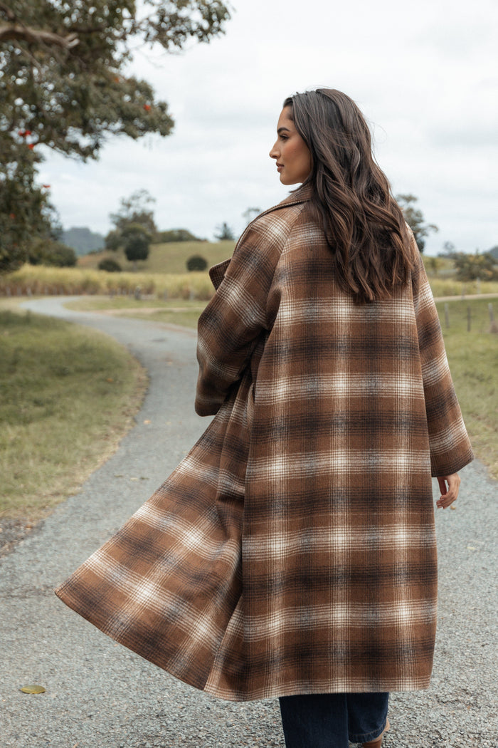 Petal and Pup USA OUTERWEAR Maya Long Coat - Brown Check