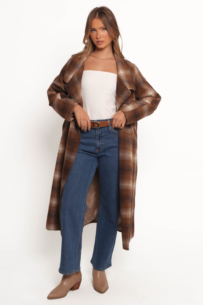 Petal and Pup USA OUTERWEAR Maya Long Coat - Brown Check