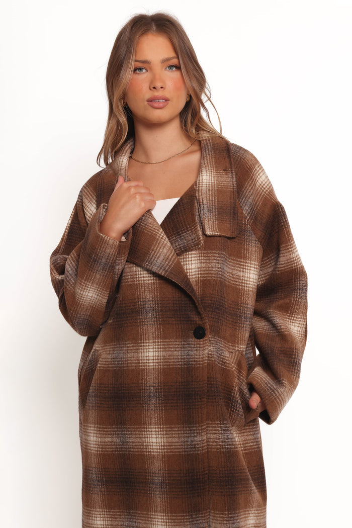 Petal and Pup USA OUTERWEAR Maya Long Coat - Brown Check