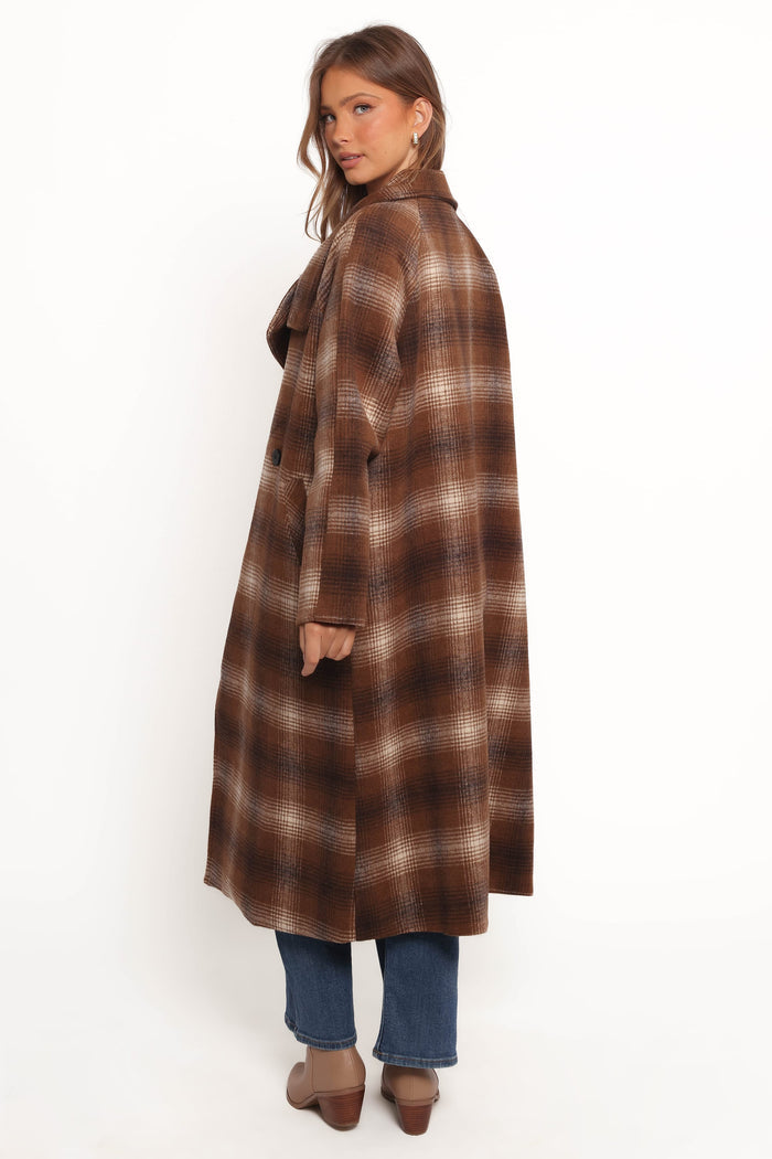 Petal and Pup USA OUTERWEAR Maya Long Coat - Brown Check