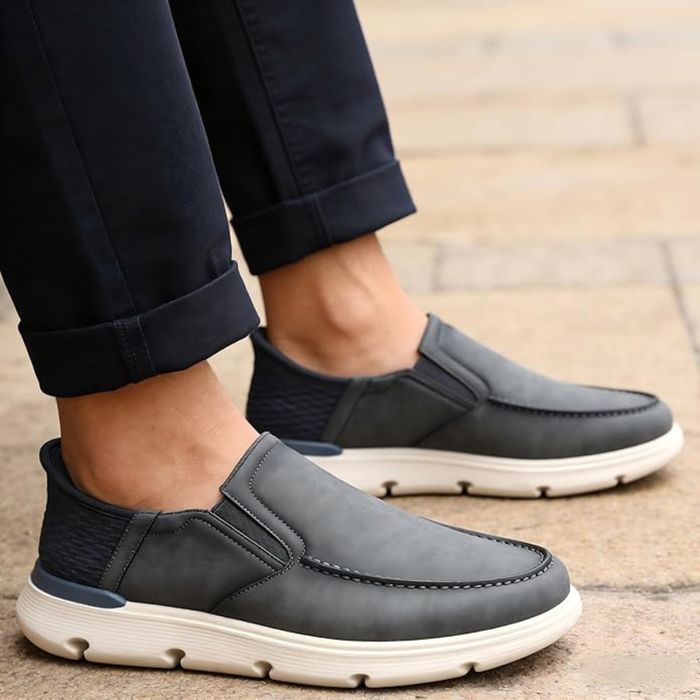 Men’s Grey Slip-On Loafers, Lightweight Casual Driving Shoes