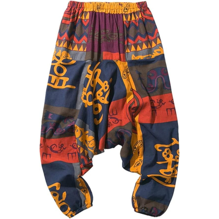 Men’s Multicolour Harem Pants, Wide Leg Drawstring Casual Trousers