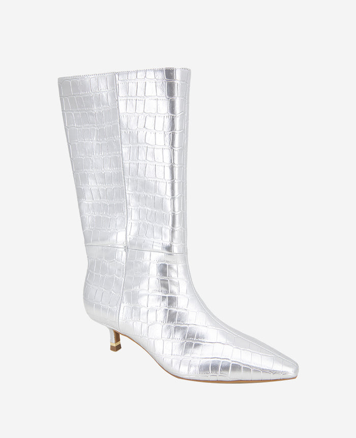 Meryl Leather Metallic Croco Bootie