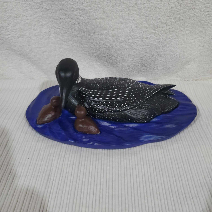 Mother Loon and her Chicks 1 of a Kind Hand Painted Ceramic Statue