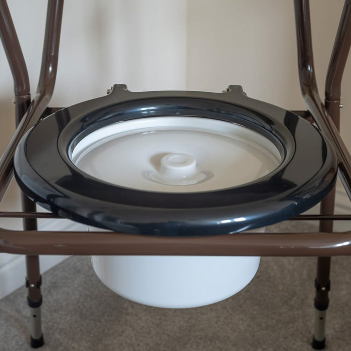 Close-up of the height-adjustable legs or non-slip feet on NRS Dovedale Adjustable Commode with Detachable Arms.