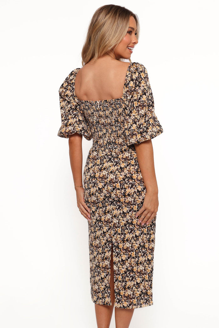 Petal and Pup USA DRESSES Oona Midi Dress - Black Ditsy Floral