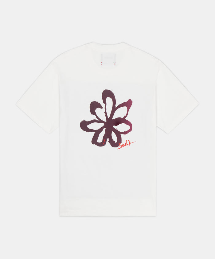 Painted Flower Cotton Tee, Unisex - White