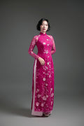 Pink Lace Ao Dai with Lotus Embroidery