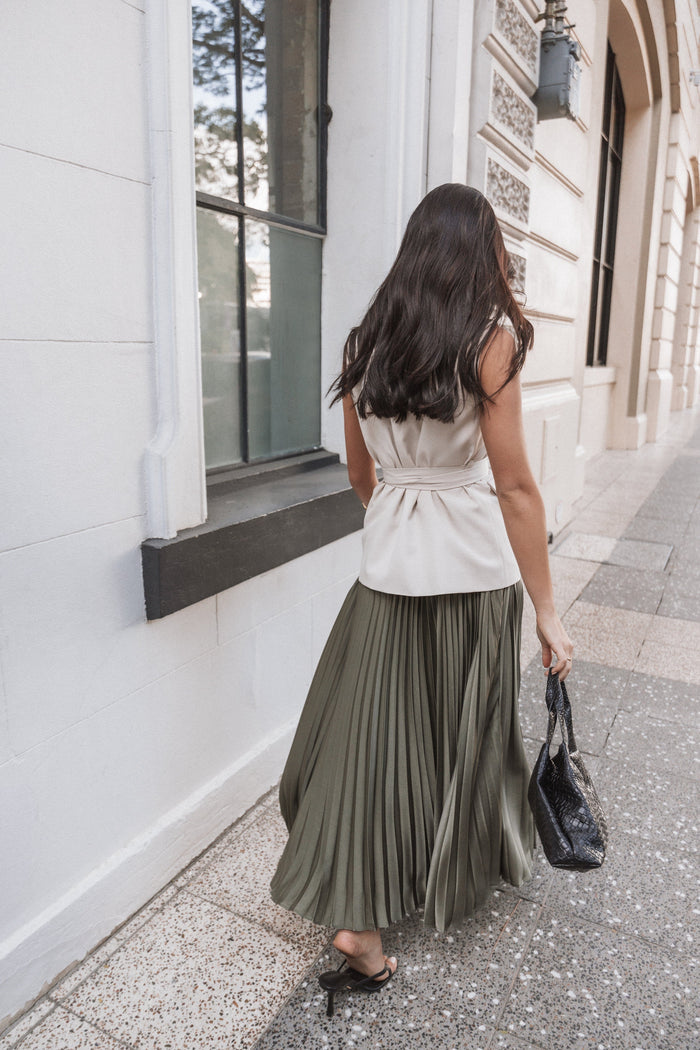 Petal and Pup USA BOTTOMS Polina Pleated Maxi Skirt - Olive