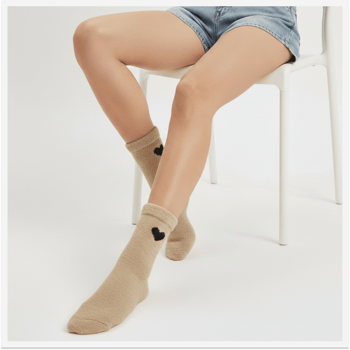pumped up heart furry socks pack of 5 cozy cotton cushioned winter unisex socks-Pumped Up Black Heart Furry Socks-